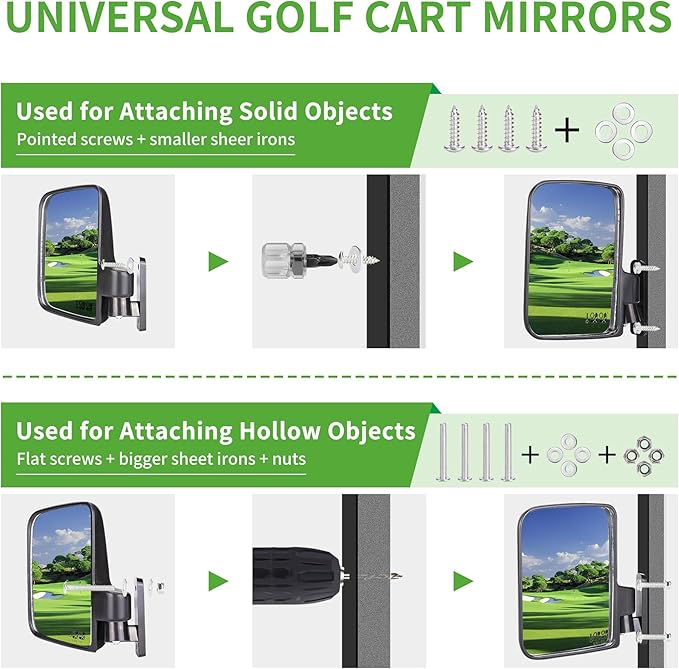 10L0L Golf Cart Folding Side Mirror and Panoramic Rear View Mirror Kit for Yamaha, EZGO, Club Car