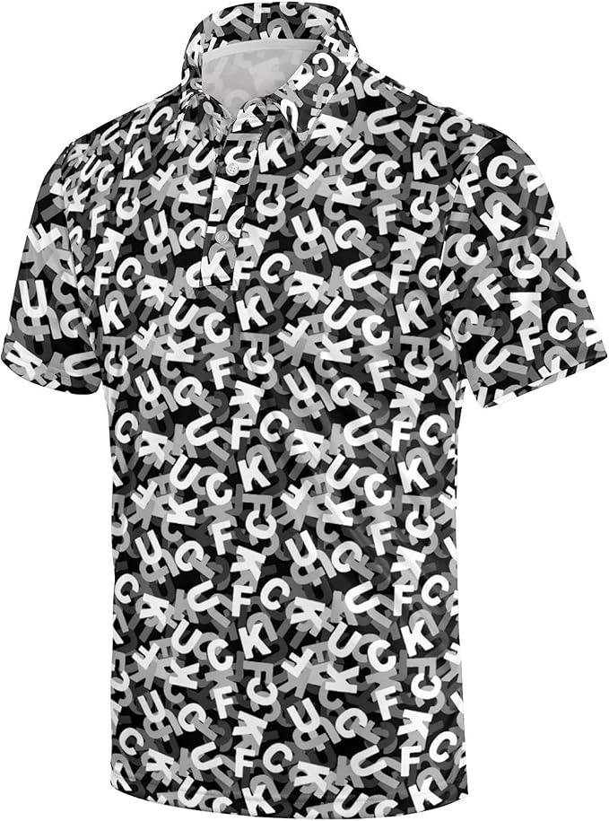 Golf Polo Shirts for Men Funny Print Short Sleeve Golf Shirts Performance Golf Polos
