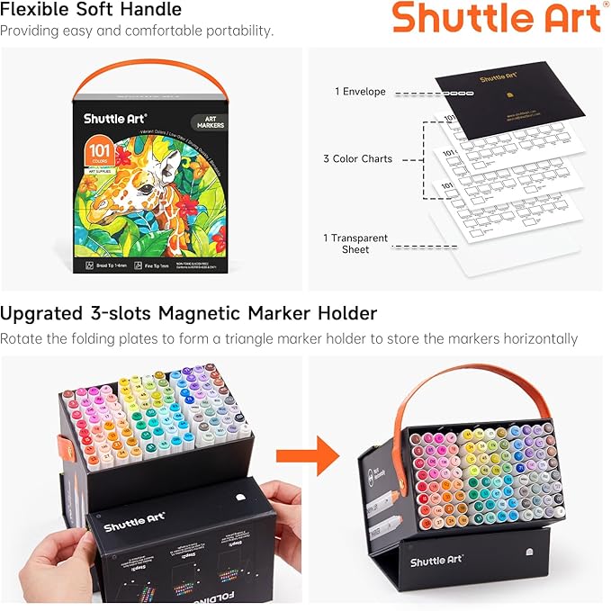 Shuttle Art 101 Colors Alcohol Markers, 100 Colors Dual Tip Art Marker Set Plus - Image 4