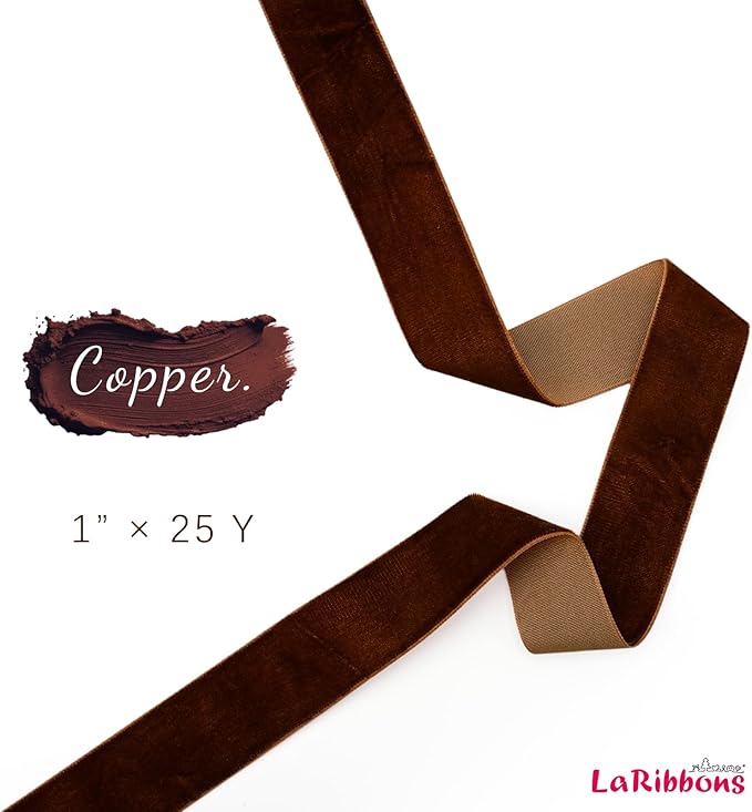 LaRibbons Thin Velvet Ribbon 1 Inch x 25 Yards, Copper Velvet Ribbon - Image 5
