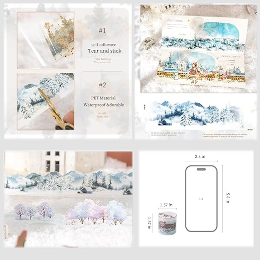 6 Rolls Winter PET Washi Tape, Nature Landscape Tape Stickers - Image 6