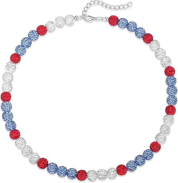 QINJIEJIE Baseball Necklace for Men Glitter Bling Rhinestone Beaded Collection Necklace for Women 16/18in Inspired Sports Jewelry Baseball Chain Cool Gifts for Baseball Players Team Lovers