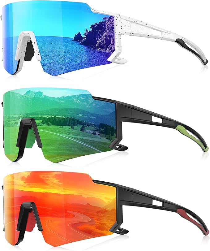 3 Pack Polarized Sunglasses for Men Women, Sports Mens Sunglasses with UV Protection for Baseball Cycling Running