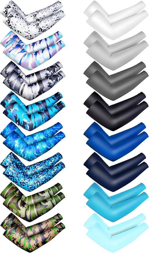 16 Pairs Sports Arm Sleeves for Kids Basketball Baseball Arm Sleeves UV Sun Protection Cooling Arm Cover Sleeve