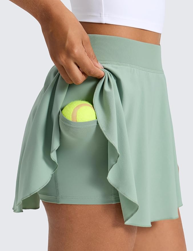 CRZ YOGA Lightweight Drapey Side Slit Tennis Skirts for Women - High Waisted Mini Flowy Lined Golf Skort with Pockets