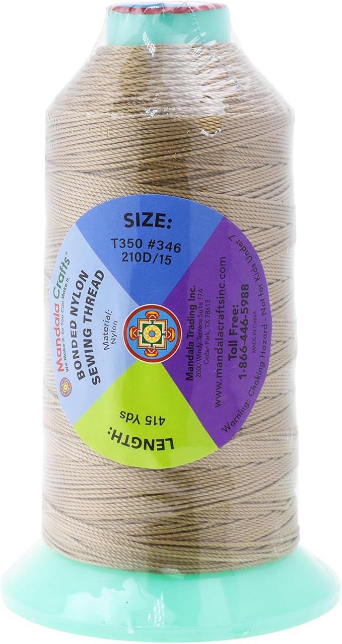 Mandala Crafts Bonded Nylon Thread Khaki Heavy Duty Sewing Threads - Image 3
