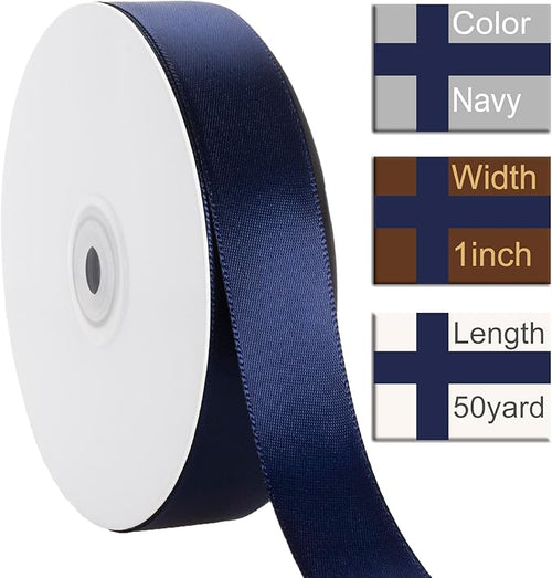 1 Inch Navy Blue Ribbon, 50 Yards Craft Polyester Satin Ribbon Perfect - Image 2