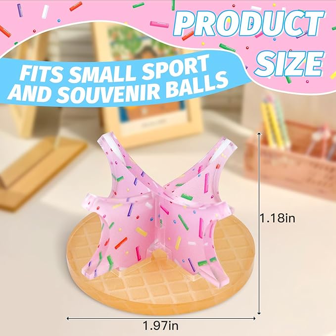 Ice Cream Baseball Holder for Balls - Novelty Baseball Display Stand for Souvenirs & Autographed Balls - Cute Desktop Baseball Case Decor for Boys Room & Kids Gifts, Single Ball Support