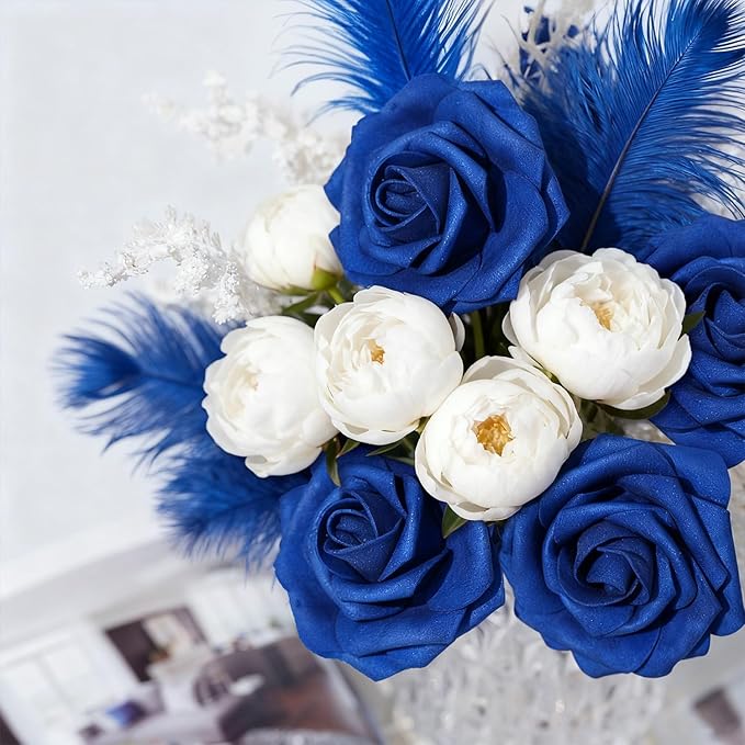 Artificial Flowers Foam Fake Roses 25pcs Royal Blue Roses - Image 4