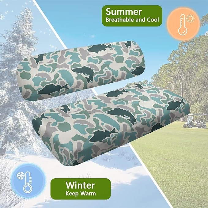 Bulopur Teal Fish Camo Golf Cart Seat Covers Set 2 Piece Universal Golf Cart Seat Cover 2 Passenger Seats Protective Cover Elastic Fabric- Keeps Your Seat Cool and Clean
