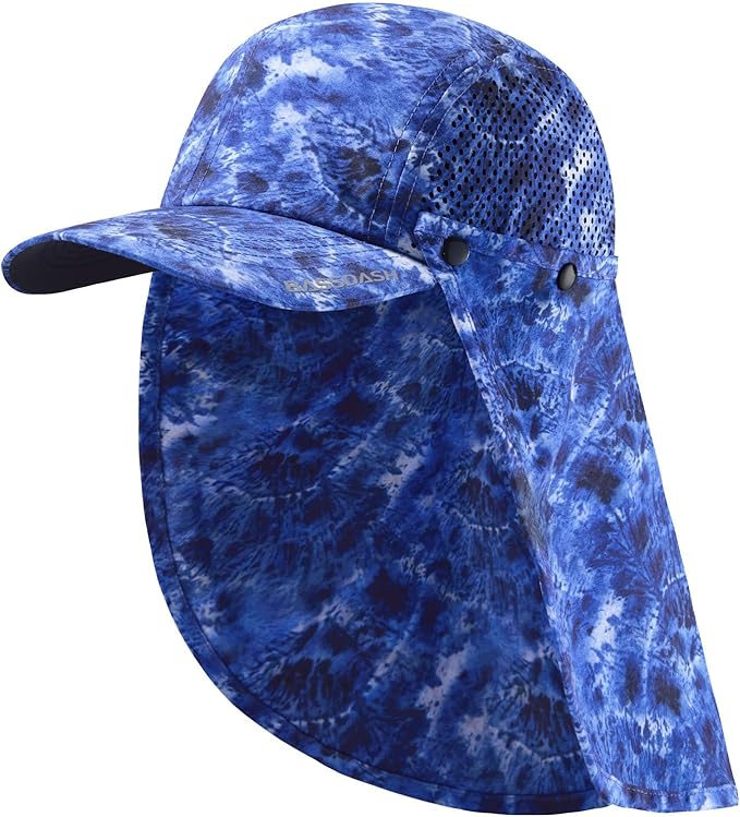 BASSDASH UPF 50+ Foldable Fishing Hat Baseball Cap with Removable Neck Flap Portable for Men Women Golf Hiking