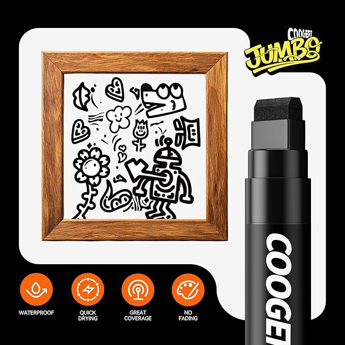 3Pcs Black Jumbo Poster Markers, 15MM Thick Permanent Acrylic Graffiti Markers - Image 3