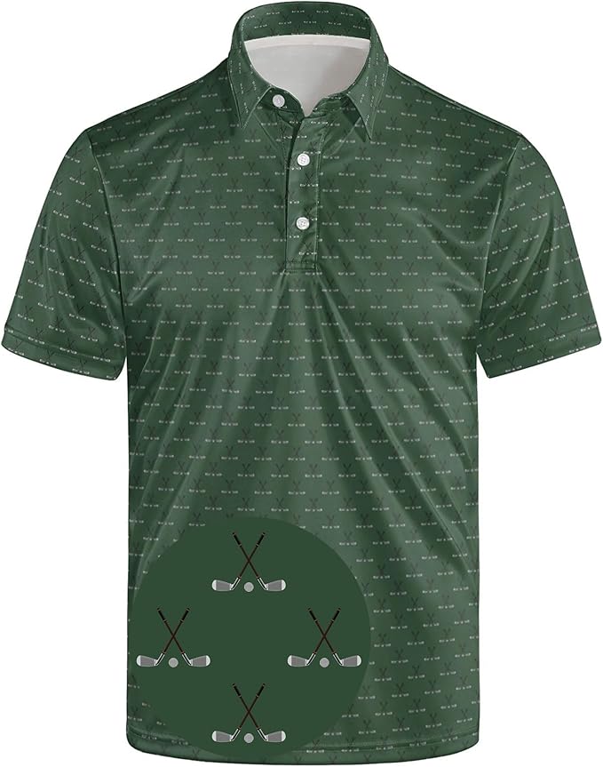 Golf Polo Shirts for Men Funny Print Short Sleeve Golf Shirts Performance Golf Polos