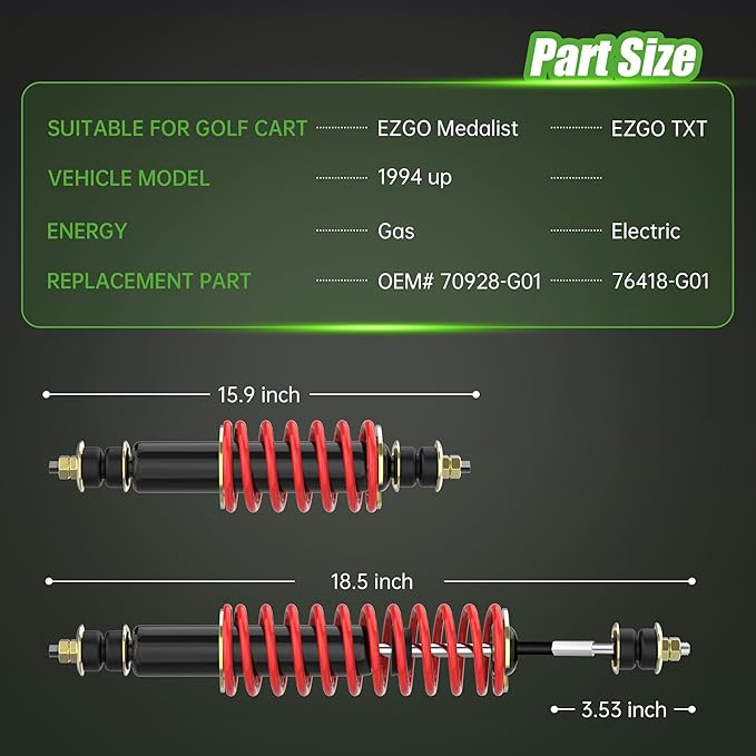 10L0L Heavy Duty Coil Springs Golf Cart Front/Rear Shock Absorber Kit for EZGO TXT, Medalist 1994-up Gas or Electric, OEM# 70928-G01 70630-G01 76418-G01 70248-G01 70324-G01 76419-G01 (Red)