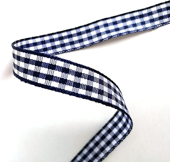 Blue Gingham Woven Edge Ribbon 25 Yards Per Spool, Dark Blue Checked Crafts 3/8 - Image 8