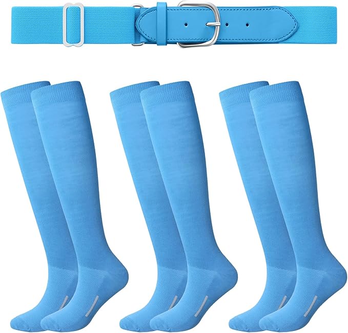 Haysandy Baseball or Softball Sock and Belt Combo Set 3 Football Baseball Socks with Softball Belt for Youth Boys Kids