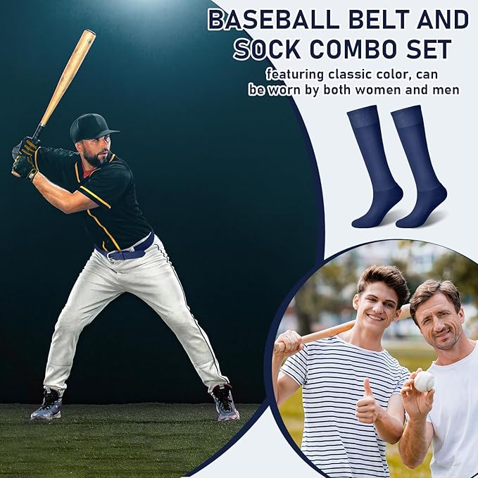 Zhanmai Baseball Belt and Socks Combo, Adjustable Elastic Belt and Softball Socks, Multiple Sizes for Youth Boys Girls, Adult
