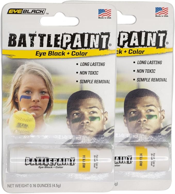 EyeBlack BattlePaint – Bright Colored Under Eye Black Grease for Pro Athletes and Super Fans – Baseball, Softball, Football – 2 Sticks