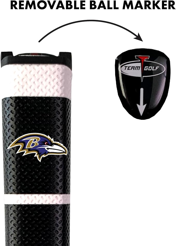 Team Golf NFL Baltimore Ravens Golf Putter Grip Golf Putter Grip with Removable Gel Top Ball Marker, Durable Wide Grip & Easy to Control