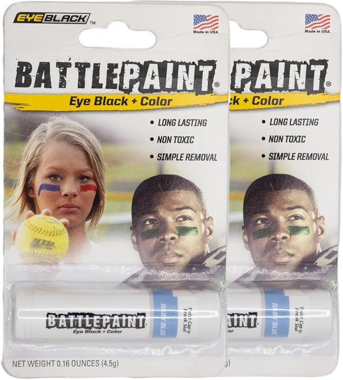 EyeBlack BattlePaint – Bright Colored Under Eye Black Grease for Pro Athletes and Super Fans – Baseball, Softball, Football – 2 Sticks