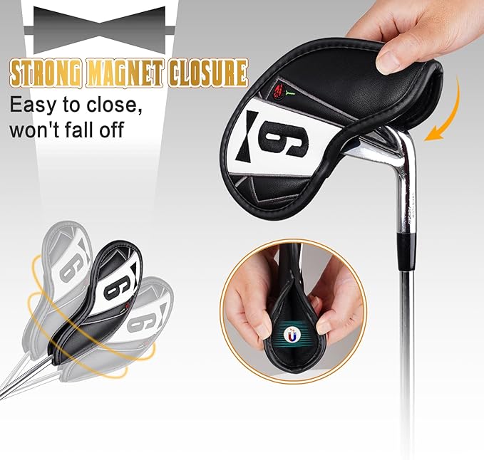 The Golf Father Funny Golf Club Covers, Driver Fairway Wood Hybrid Headcover, Mallet Putter Covers Blade Headcovers Putter Cover Magnetic, Black and White Color Iron Covers for Most Brands