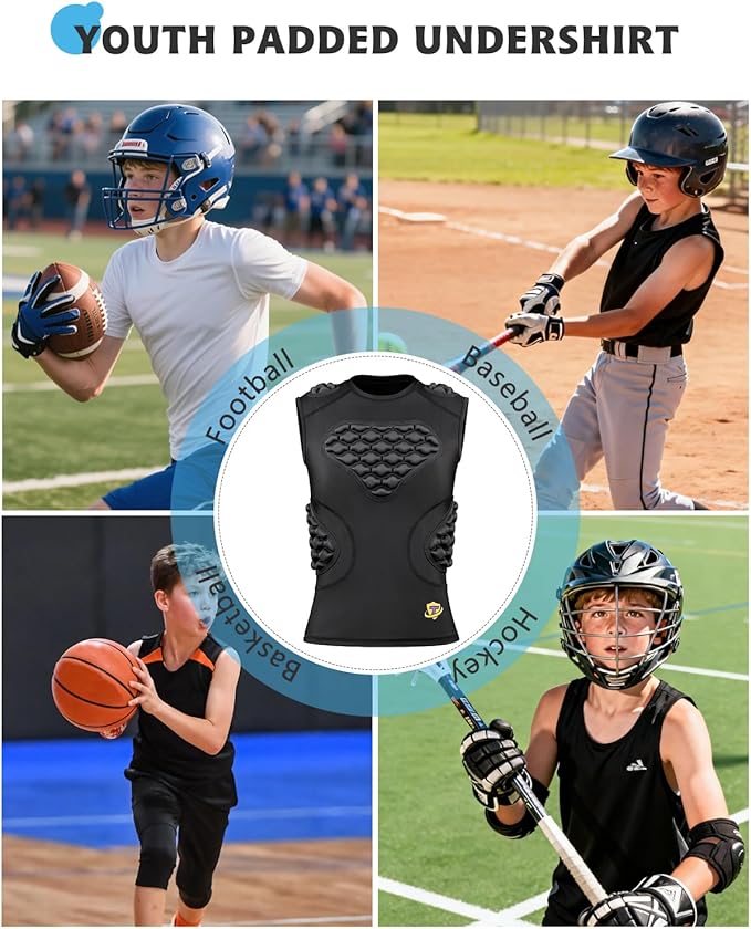 Youth Padded Compression Shirt Vest Rib Chest Protector Football Baseball