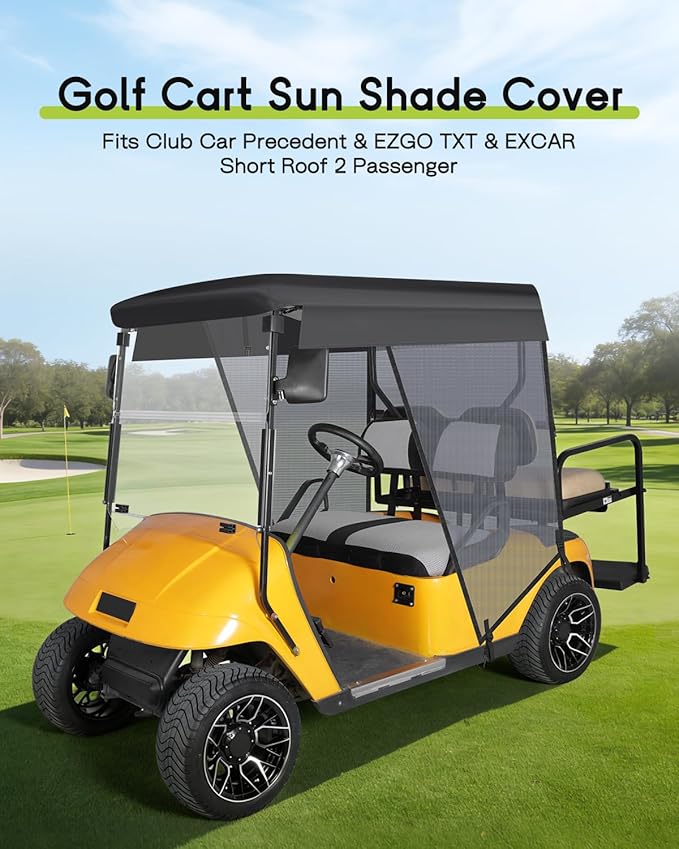 Golf Cart Sun Shade Cover for Club Car Precedent DS EZGO TXT RXV EXCAR 2 Passenger 59" Roof UV Breathable Mesh Sunshade Curtain Gray