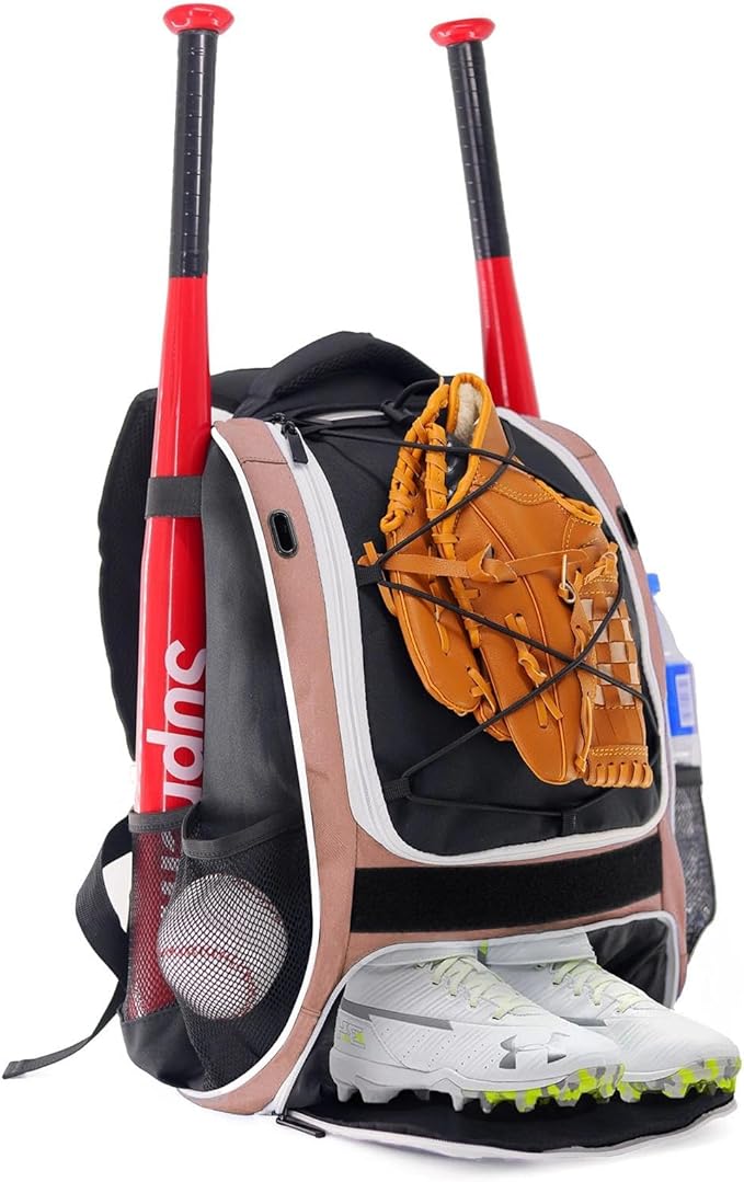 WOLT Youth Baseball Bag - Bat Backpack for Baseball, T-Ball & Softball Equipment & Gear, Bat & Glove Holder, Large Main Compartment for Helmet & accessories, Separate Shoes Compartment, Fence Hook