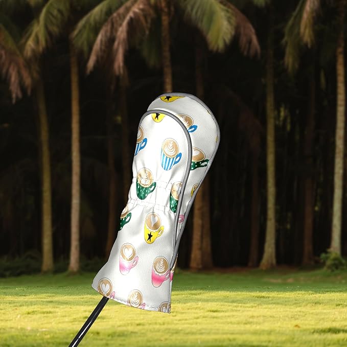 Golf Headcovers Fits Driver Hybrid Fairway 3/5 Wood, Waterproof PU Leather Golf Club Protector, Ideal Sports Accessories & Golfer Gift Colorful Geometry