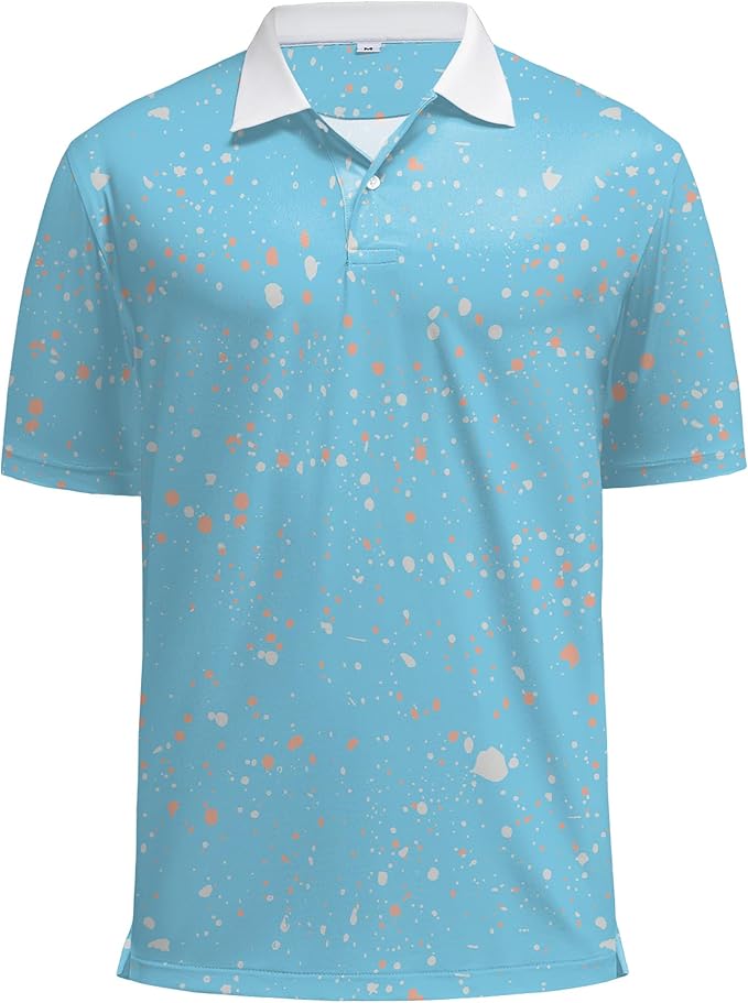 KUYIGO Mens Polo Shirt Quick Dry Moisture Wicking UPF 40+ Performance Printed Short Sleeve Summer Tennis Golf Shirt