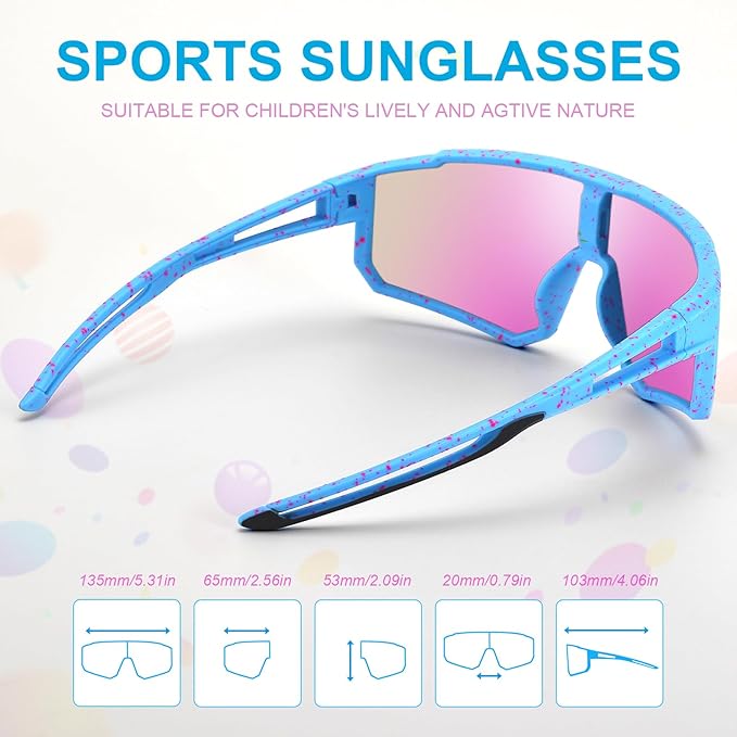 3PACK Kids Sunglasses for 6-14 Boys Girls, Youth Baseball and Cycling UV400 Protection Goggles