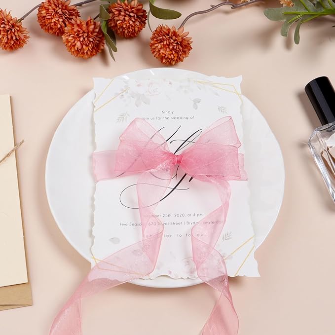 Ribbon for Gift Wrapping 3/4 inch Rose Gold Sheer Organza Ribbon for Flower - Image 3