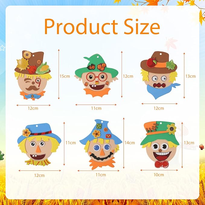 Fennoral 12 Pack Fall Craft for Kids Make You Own Scarecrow Foam Stickers DIY - Image 7