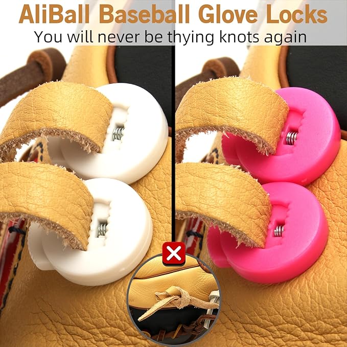 AliBall Glove Locks Baseball, Glove Lace Locks 8 Pack, Never Need Thying Knots Again, Fits All Baseball and Softball Gloves