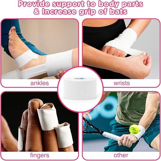 OK TAPE Athletic Sports Tape（4 Packs) White- 32.8ft Per Roll Athletic Tape for Injuries,Strong Stick No Residue Athlete & Sport Trainers First Aid Injury Wrap, Hockey Stick