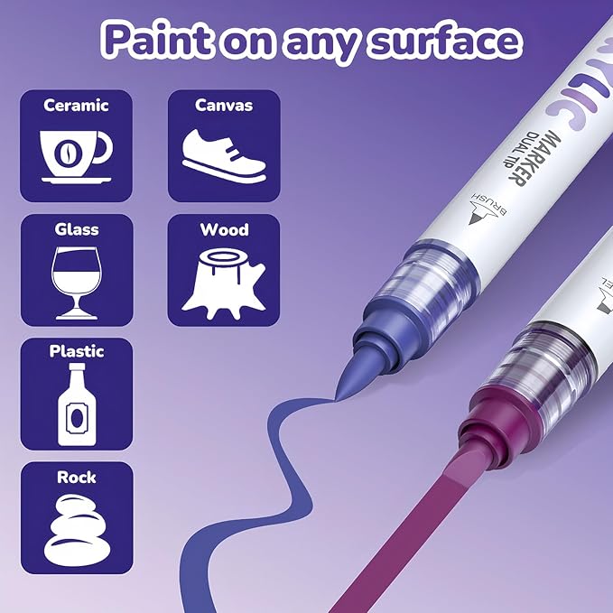 Guangna 12 Purple Dual Tip Acrylic Paint Markers, Brush Tip & Chisel Tip - Image 6