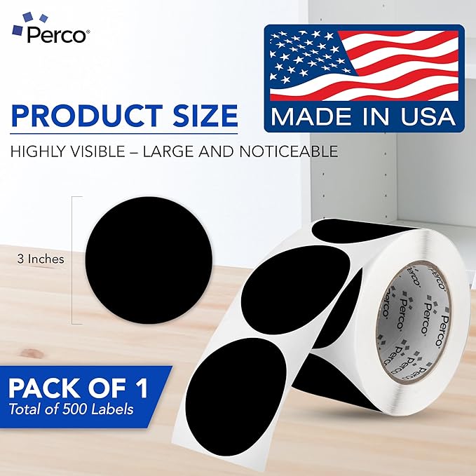 Perco Black 3-Inch Round Circle Dot Sticker Labels - Image 2