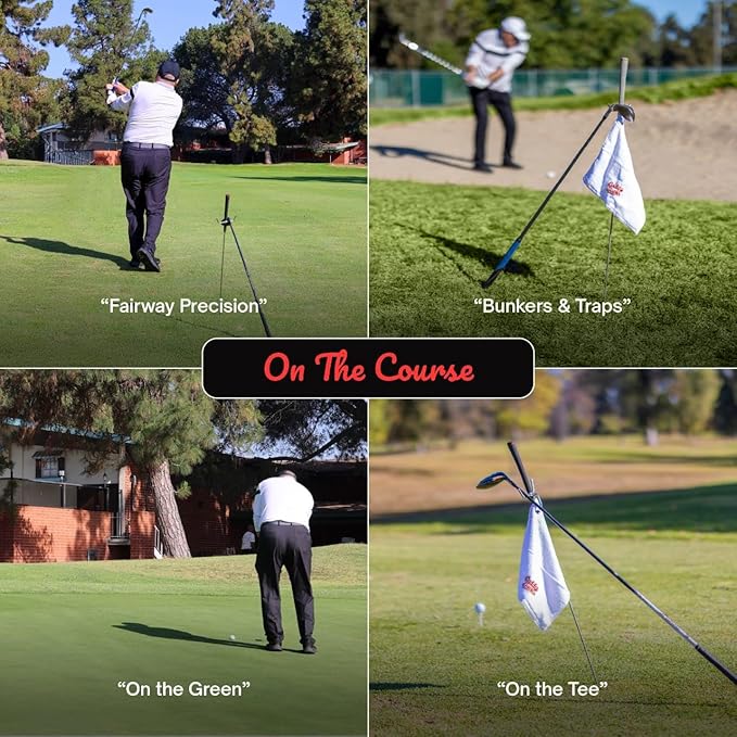 Golf Club Stand & Accessories | Designed to Minimize Bending on the Course | Multi-Club Holder, Ball Pick-Up Cap, Towel, Carabiner & Marker | Made in USA