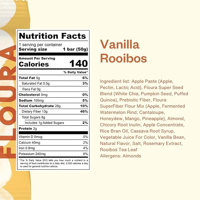 Floura Vanilla Rooibos Fruit-Forward Fiber Bars– High Fiber, Gluten & Dairy Free - Image 2