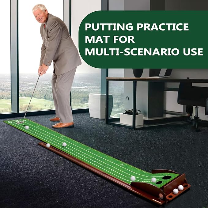 Urban Deco Putting Green Indoor, Golf Putting Mat Putting Matt with Auto Ball Return Training for Indoor and Outdoor Practice, Mini Golf Game for Home Office Backyard, Golfer Man Gift