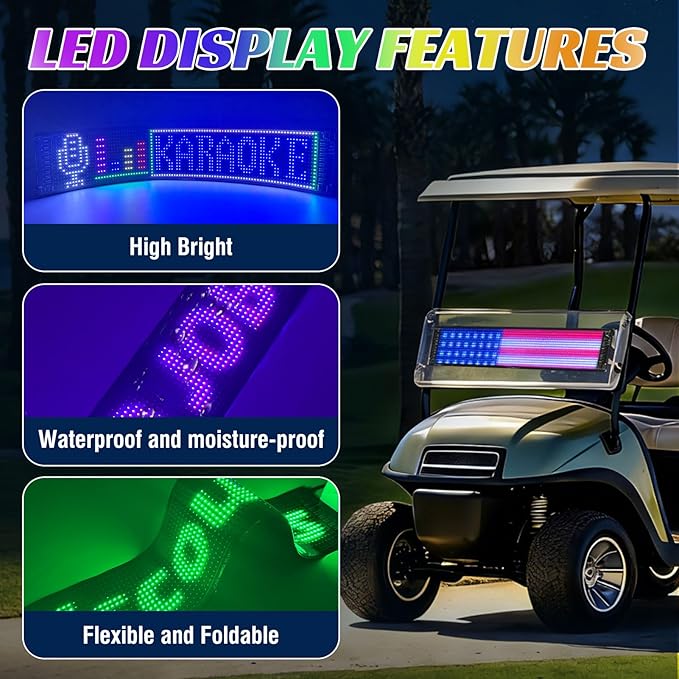 Golf Cart Devil LED Eyes Light Sign, 23.23"x4.72" Programmable Flexible Screen for Windshield with App Control, DIY Dynamic Animated LED Sign Display for Car Golf Cart Trucks Festivals Decor