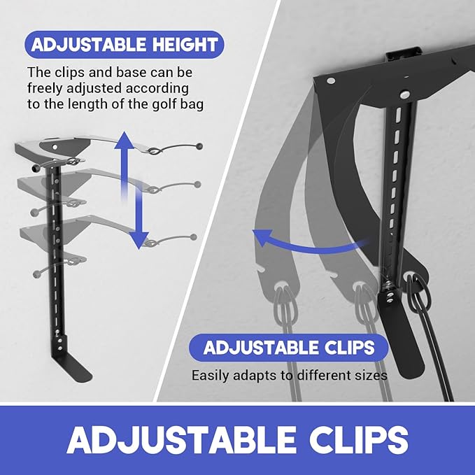 Wall Mount Golf Bag Storage Stand for Garage, Golf Bag Wall Mount with Adjustable Sliding System, Space-Saving Golf Bag Holder for Wall, Fit for Garages,Home, Basements