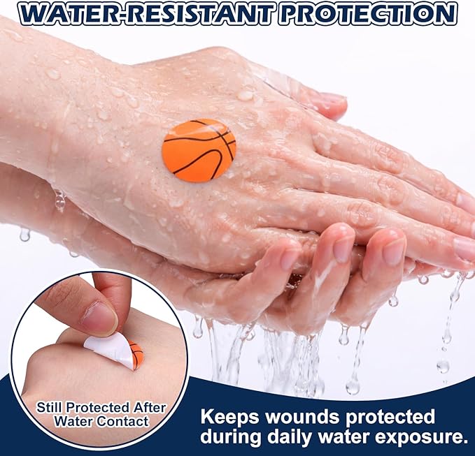 100 Pack Basketball Bandages 1 Inch Round Basketball Shape Dot Adhesive Sports Bandages for Small Wounds Scrapes First Aid Supplies for Athletes