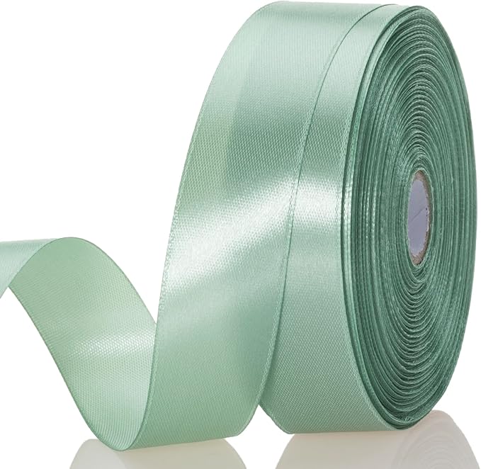 1 Inch Sage Green Solid Satin Ribbon, 50 Yards Craft Fabric Ribbon by YASEO