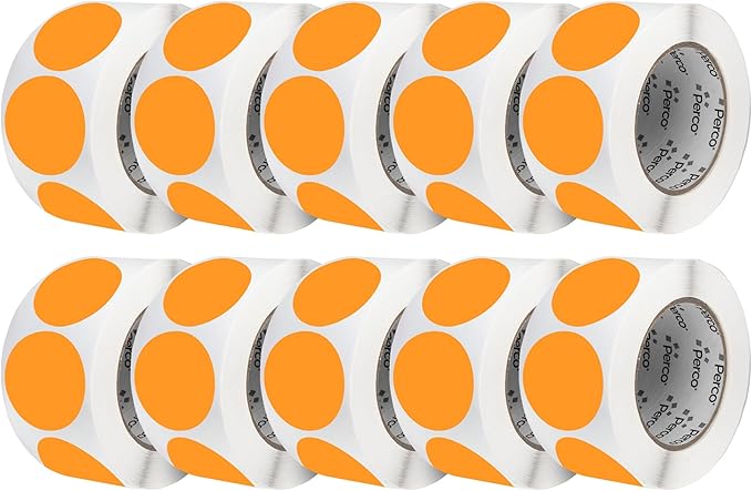 Perco Fluorescent Orange 3-Inch Perforated Circle Dot Sticker Labels — 10 Rolls by Perco