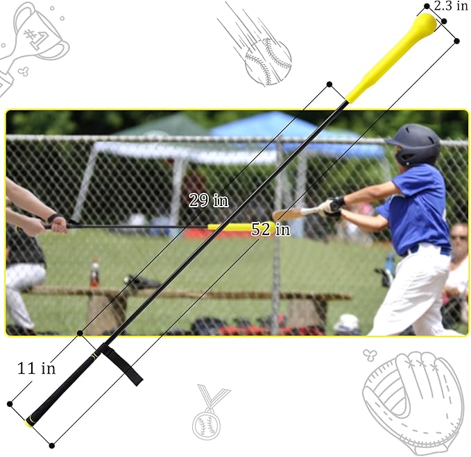 Baseball Hitting Stick,Batting Practice Equipment for Baseball and Softball,Extended Handlebar with Grip Strap,Ideal One-on-One Baseball Training Equipment