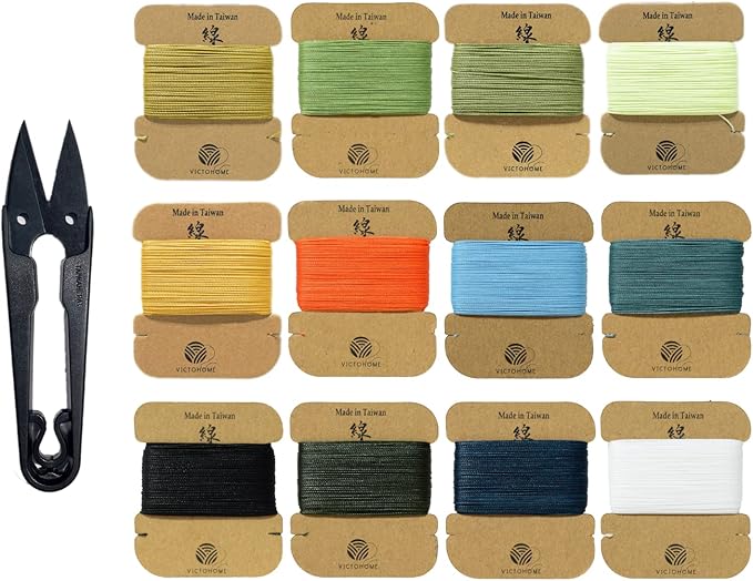 Bonded & Round Waxed Threads, 3-PLY Round Thread 12 Colors 384 Yards by VICTOHOMETHREADS