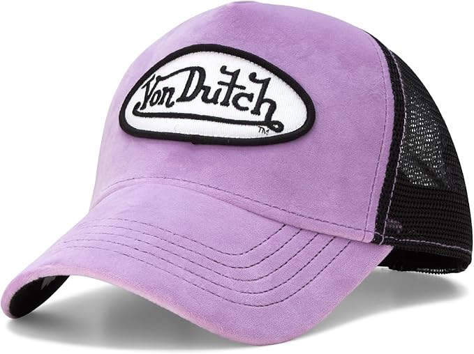 Von Dutch Unisex Trucker Hat - Velvet Curved Bill Mesh Back Retro Classic Adjustable Snapback Baseball Cap for Men and Women