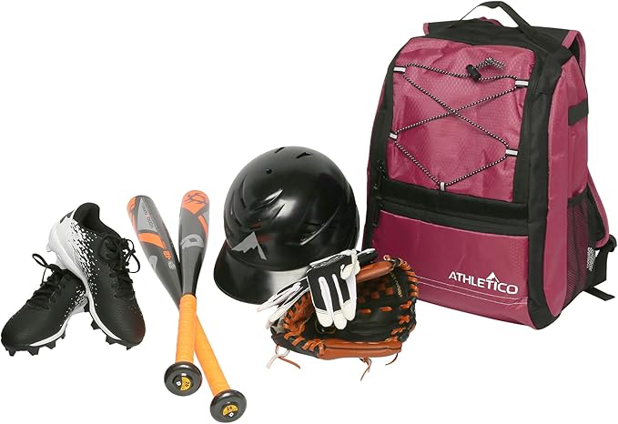 Athletico Youth Baseball Bag - Bat Backpack for Baseball, T-Ball & Softball Equipment & Gear | Holds Bat, Helmet, Glove | Fence Hook