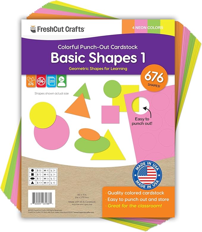 Basic Shapes 1: Circles, 676 Pieces US Made Card Stock Punch Out Geometric by FreshCutCrafts